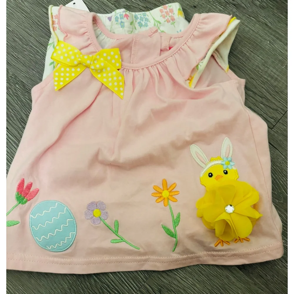 Googled Matching Set 3-6 Months Pink White Floral Easter